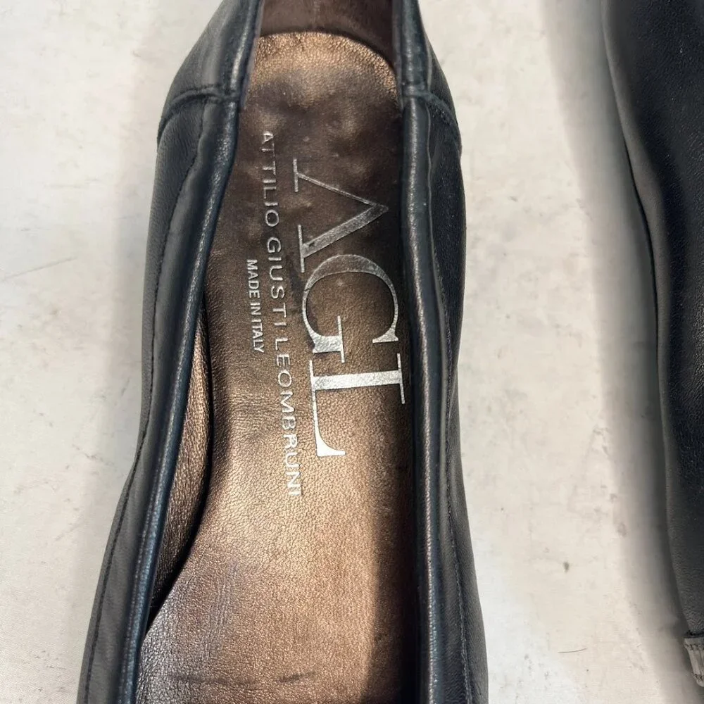 AGL Ballet Flats Cap Toe Black Leather Ballet Flats 35.5 - Picture 8 of 9